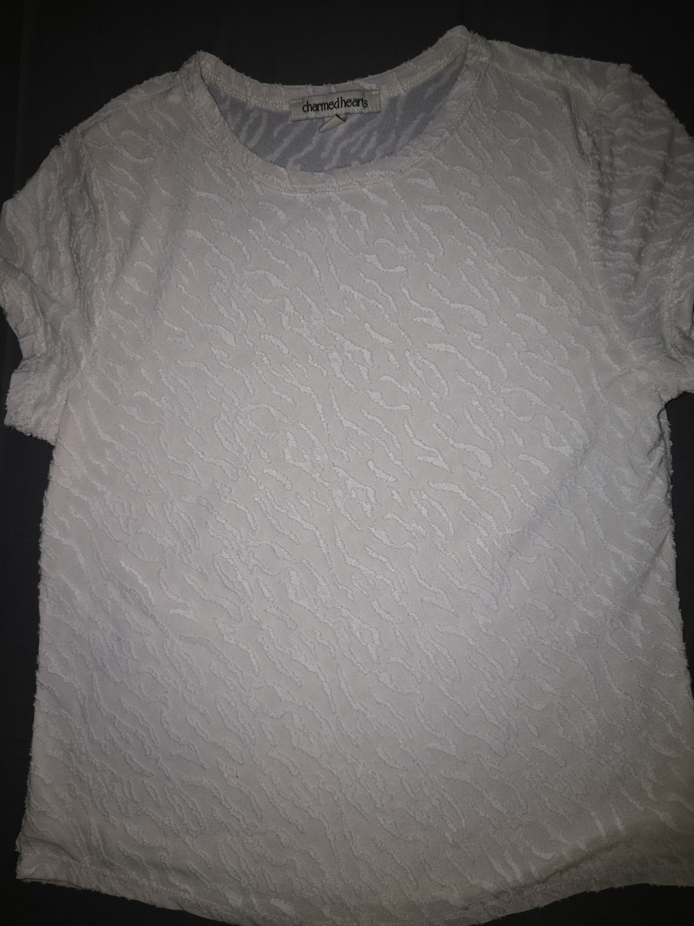 Charmed Hearts White Textured Short Sleeve Top